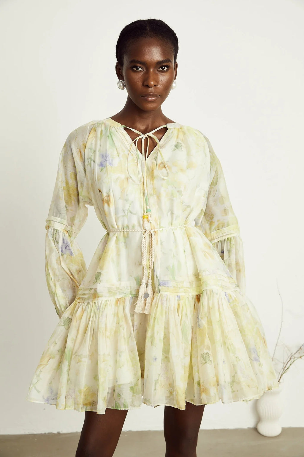 Mariuccia Mini Dress Mariuccia Floral Print Yellow Flared Thigh