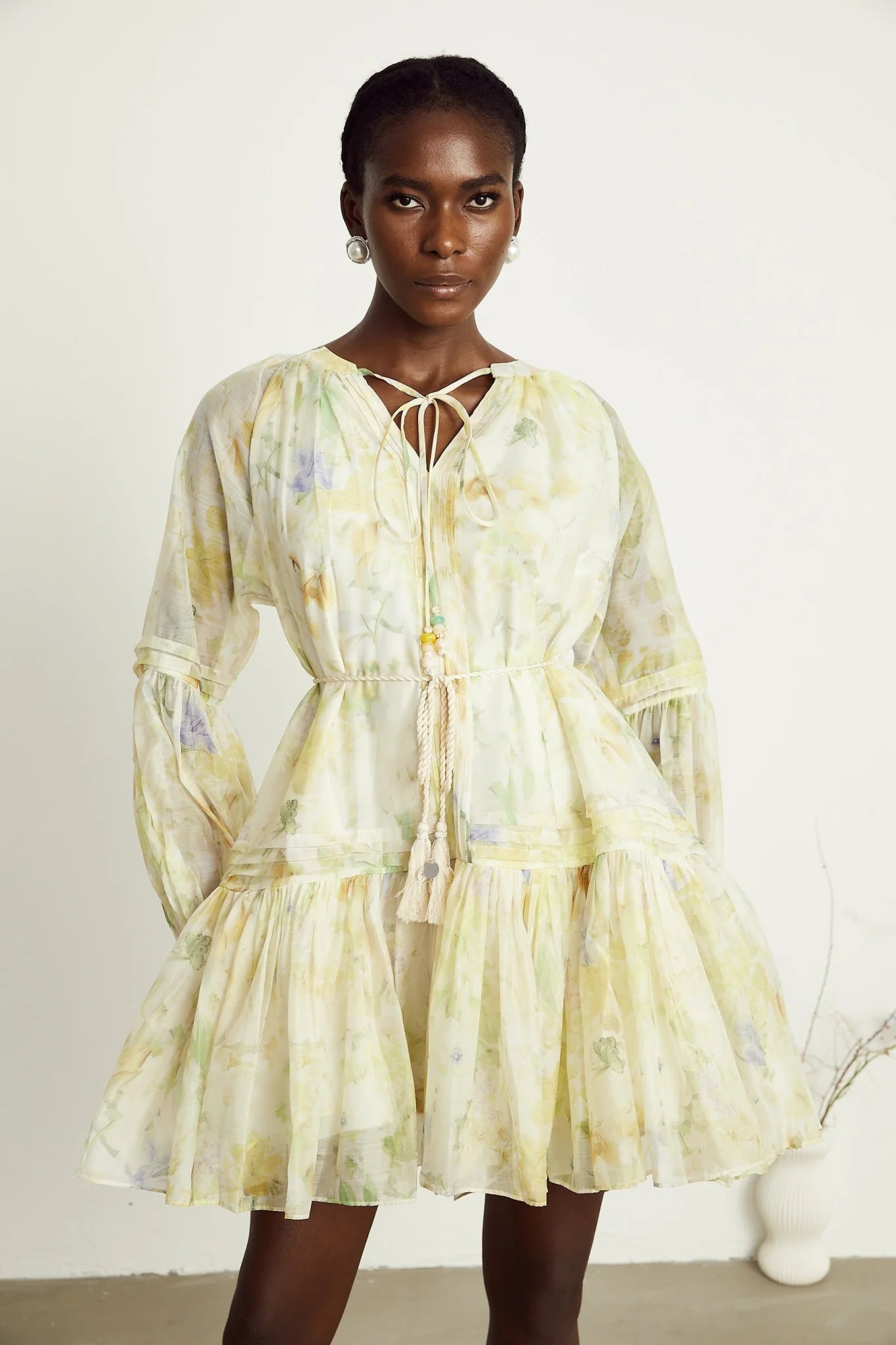 Mariuccia Mini Dress Mariuccia Floral Print Yellow Flared Thigh