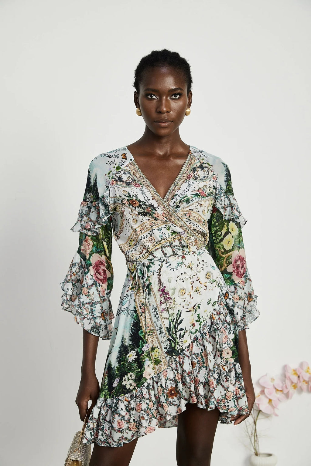 Mariuccia Mini Dress - V Neck - Open back - Renaissance Romance - Crystal Embellishment