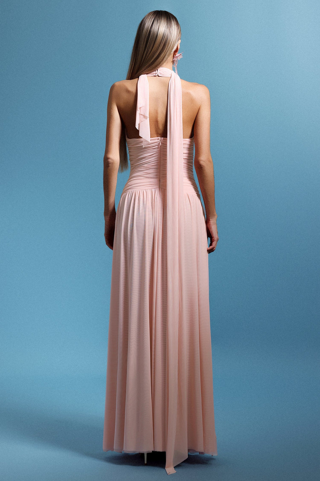 Mariuccia Pink Halter Neckline Flower Detail Dress