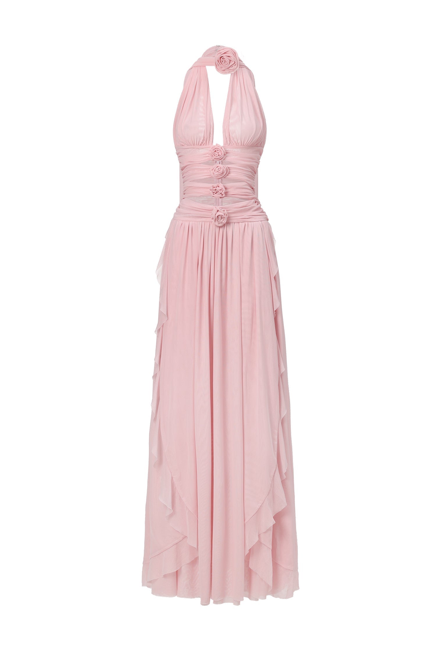 Mariuccia Pink Halter Neckline Flower Detail Dress