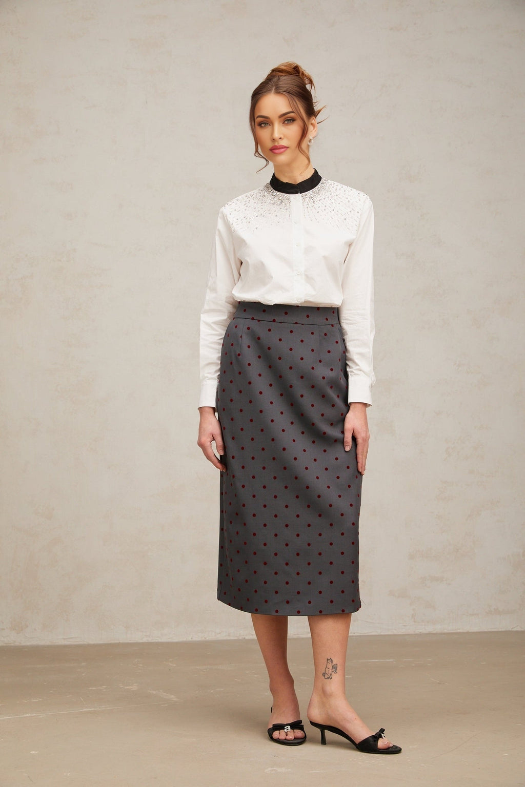 Mariuccia Shirt Mariuccia Color Blocked Crystal Embellished White