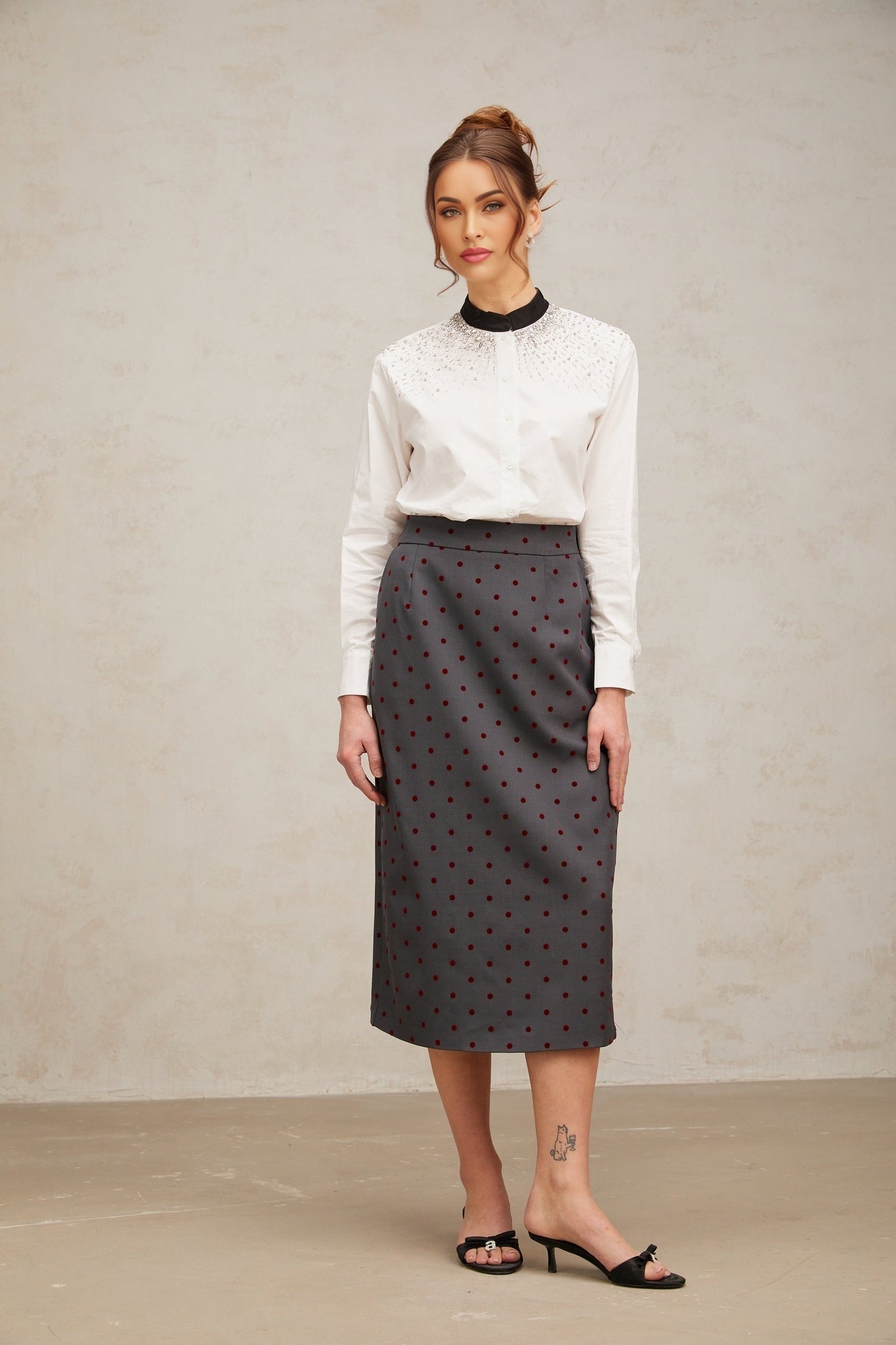 Mariuccia Shirt Mariuccia Color Blocked Crystal Embellished White