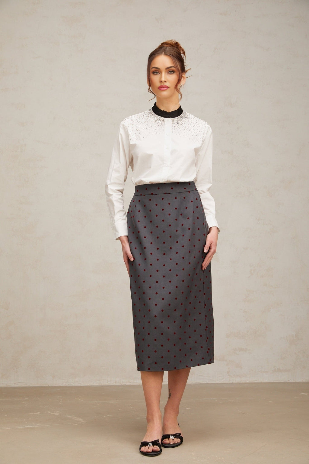 Mariuccia Shirt Mariuccia Color Blocked Crystal Embellished White