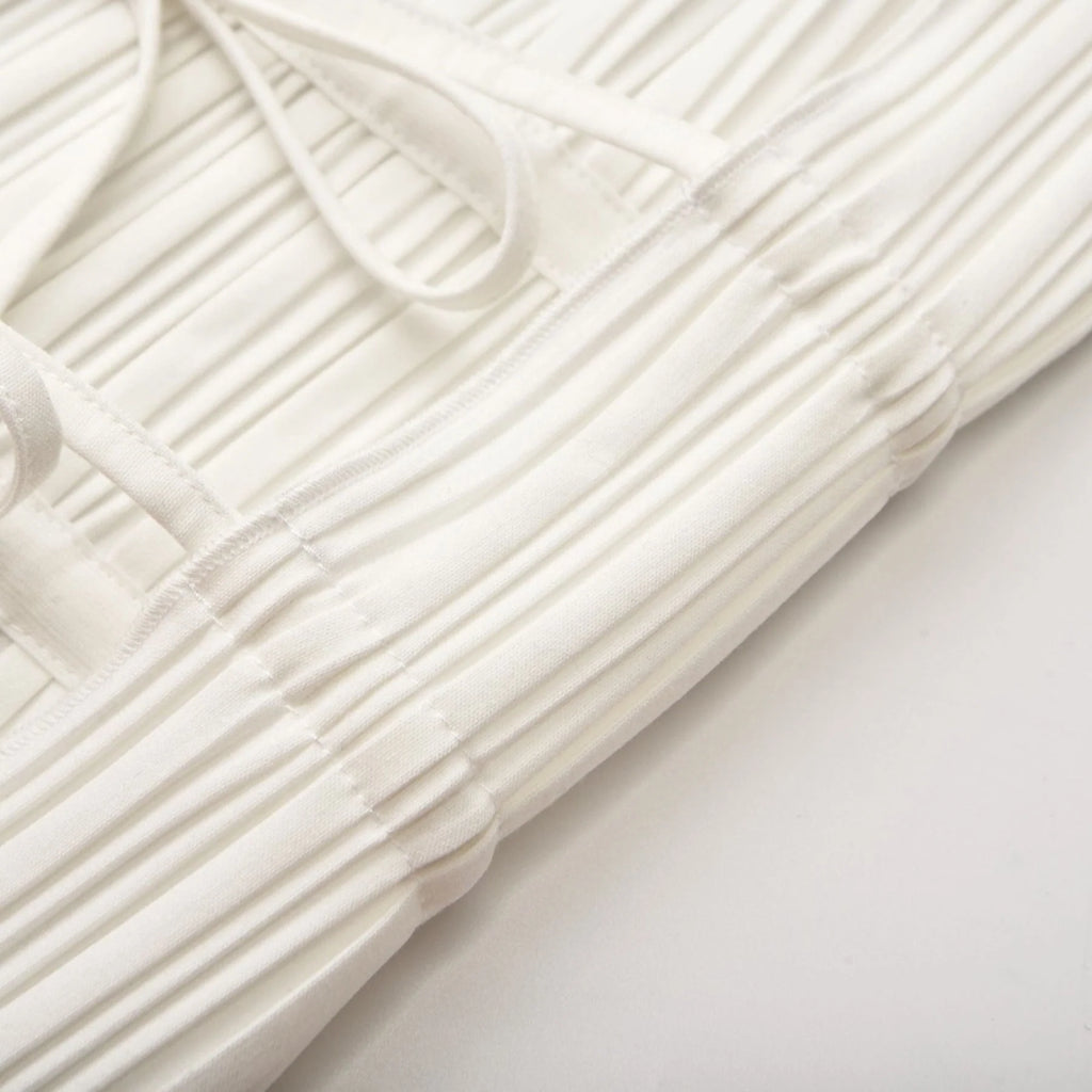 Mariuccia Skirt & Top Set White Pleated Open Back & Slit