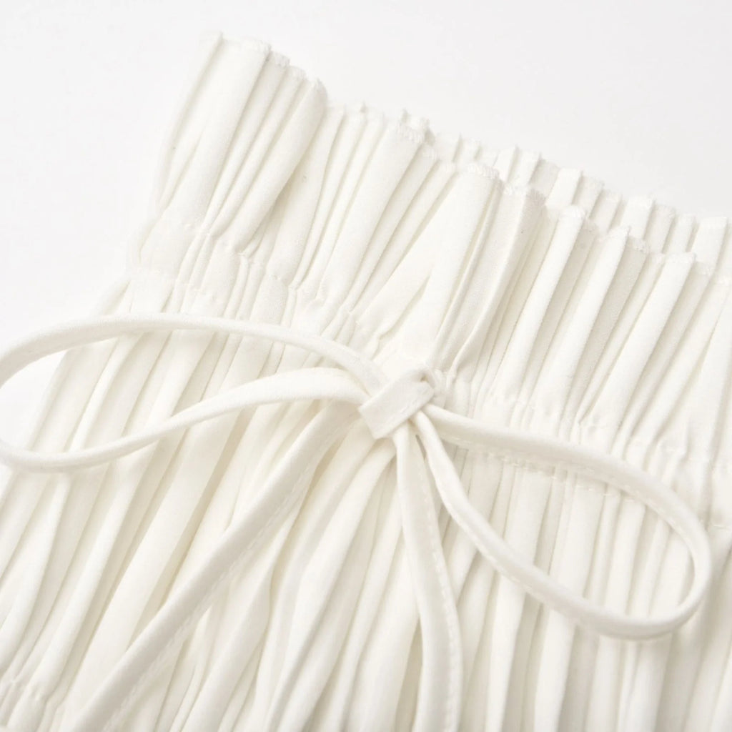 Mariuccia Skirt & Top Set White Pleated Open Back & Slit