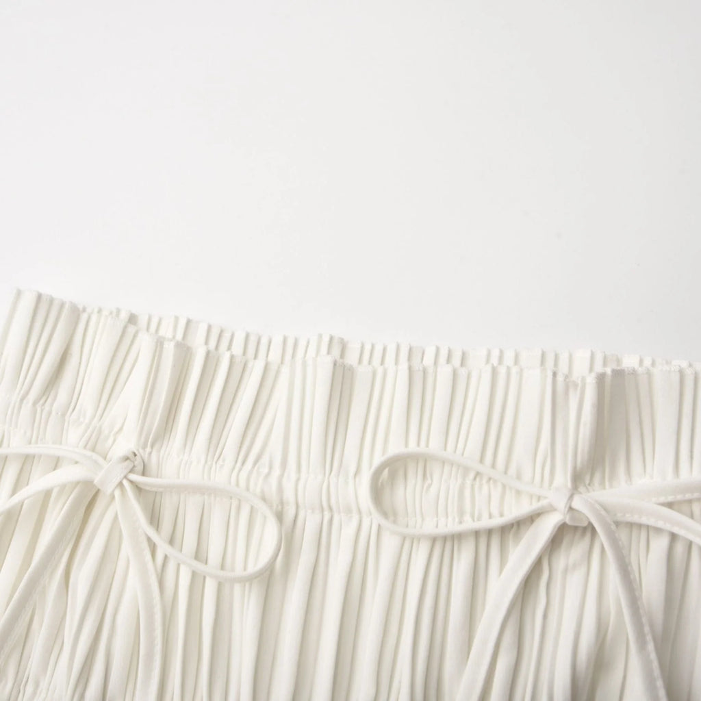 Mariuccia Skirt & Top Set White Pleated Open Back & Slit