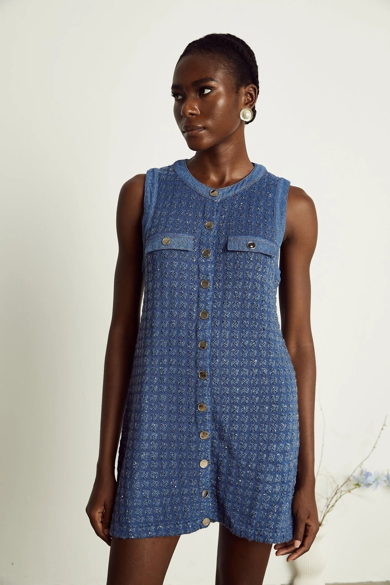 Marley Sequin Mini Dress Blue Sleeveless Glam Trendy Straight Silhouette