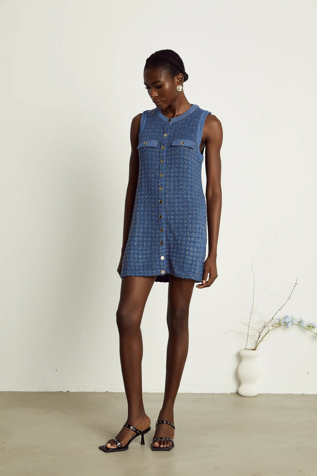 Marley Sequin Mini Dress Blue Sleeveless Glam Trendy Straight Silhouette