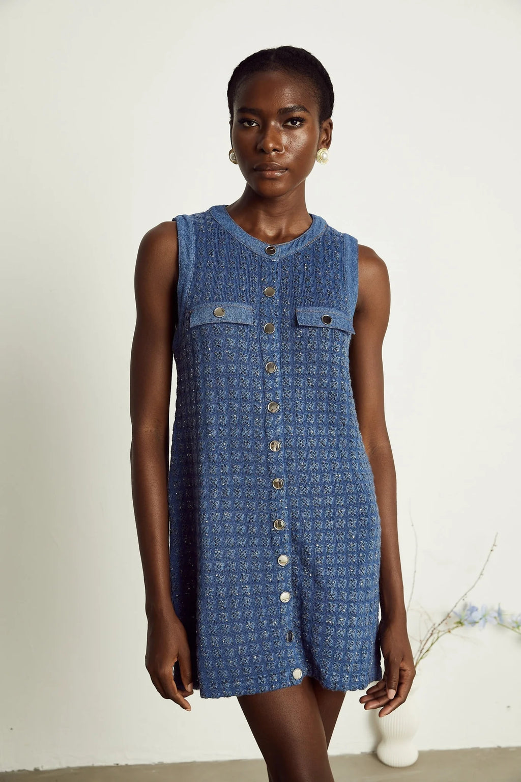 Marley Sequin Mini Dress Blue Sleeveless Glam Trendy Straight Silhouette