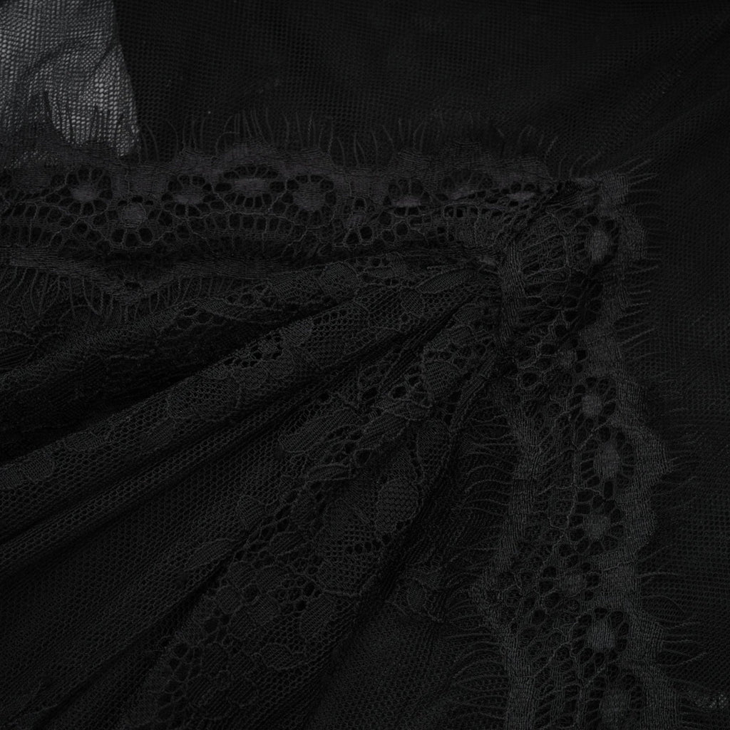 Marta Maxi Dress in Black - Asymmetrical Crossover Style with Lace Overlay & Crystal Embellishments