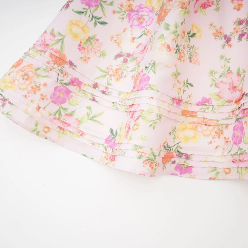 Marta Mini Dress Pink Floral Corset Pleat Tie Zip