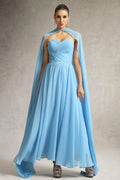 Martina Blue Strapless Maxi Dress with Pleated Detailing and Chiffon Fabric