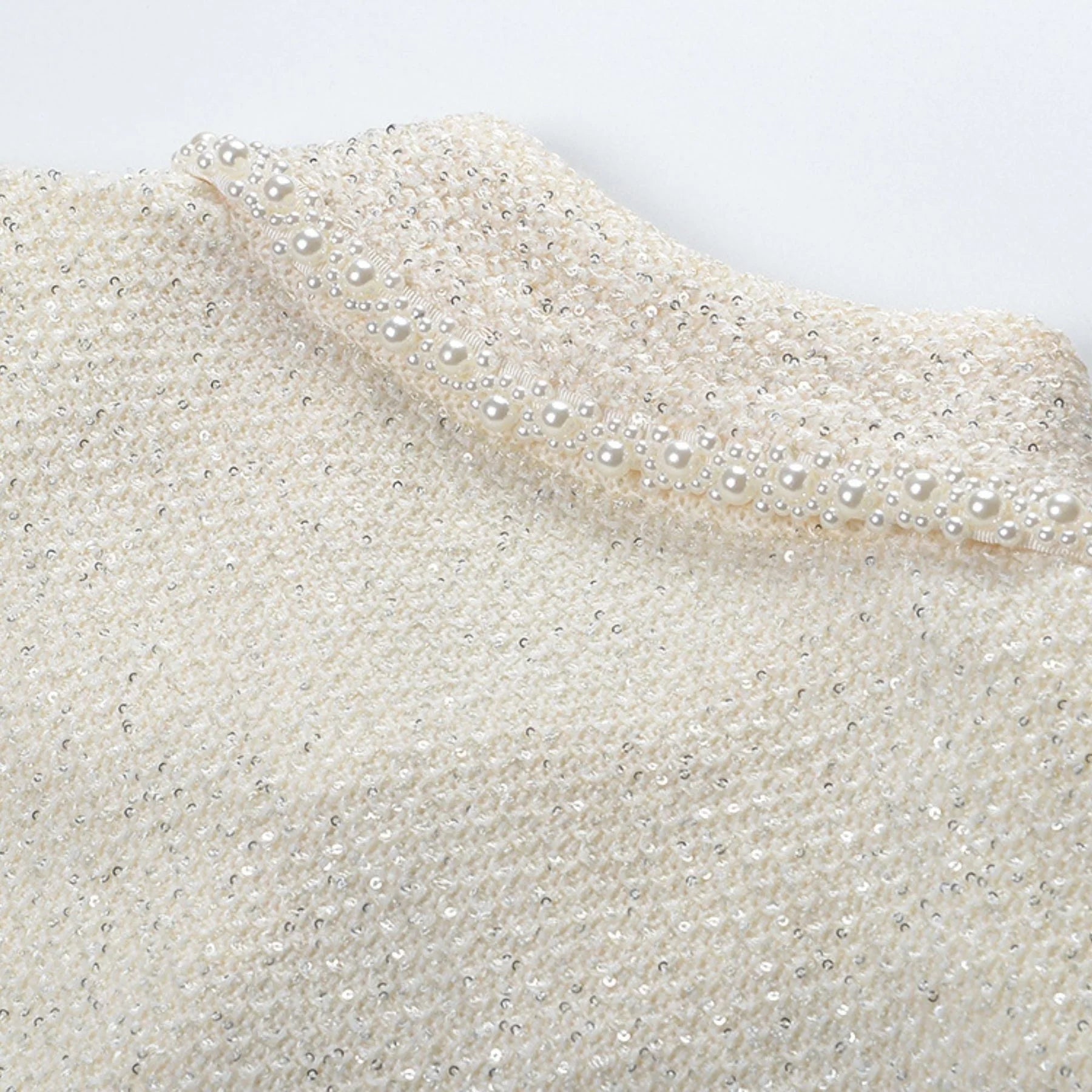Martina Jacket White Cropped with Faux Pearl & Feather Trim