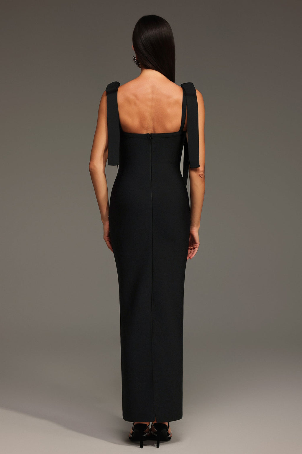 Mary Black Sleeveless Maxi Dress with V-Neckline and Bow Detailing