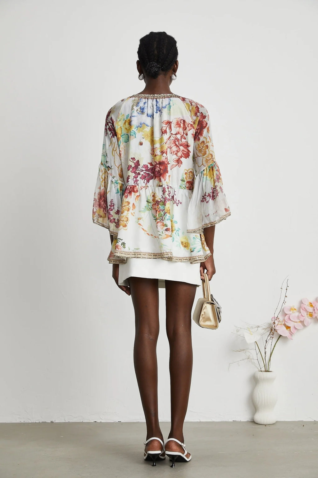 Mary Blouse with Floral Print & Crystal Embellishments