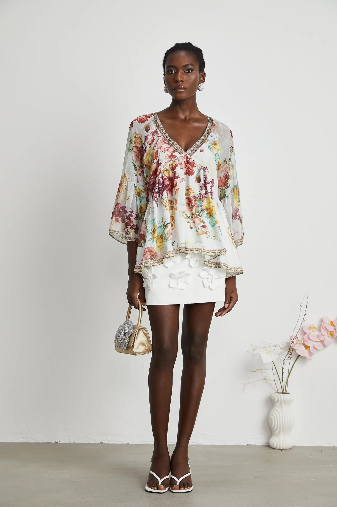 Mary Blouse with Floral Print & Crystal Embellishments