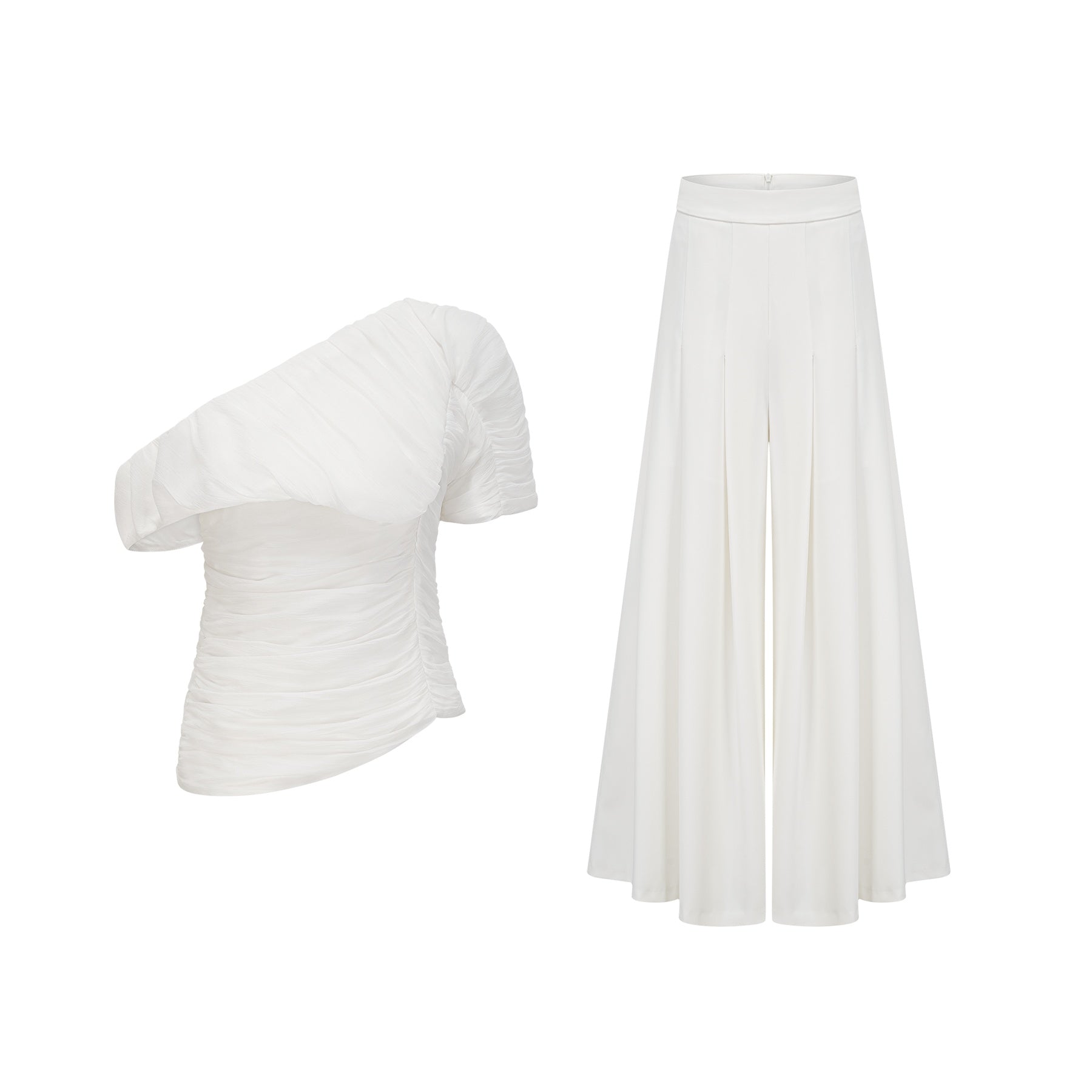 Mary Top & Trousers White Asymmetric One Shoulder Matching