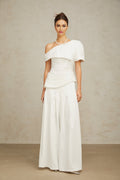 Mary Top & Trousers White Asymmetric One Shoulder Matching
