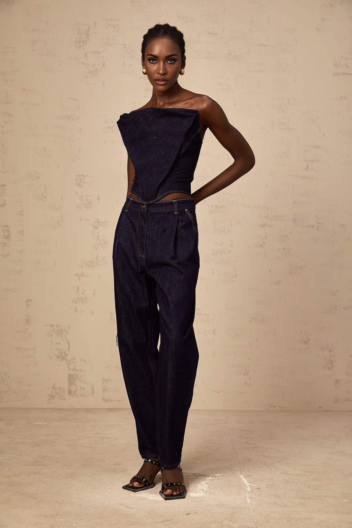 Massimiliana Jeans Blue High Rise Pleated Detail Wide Leg