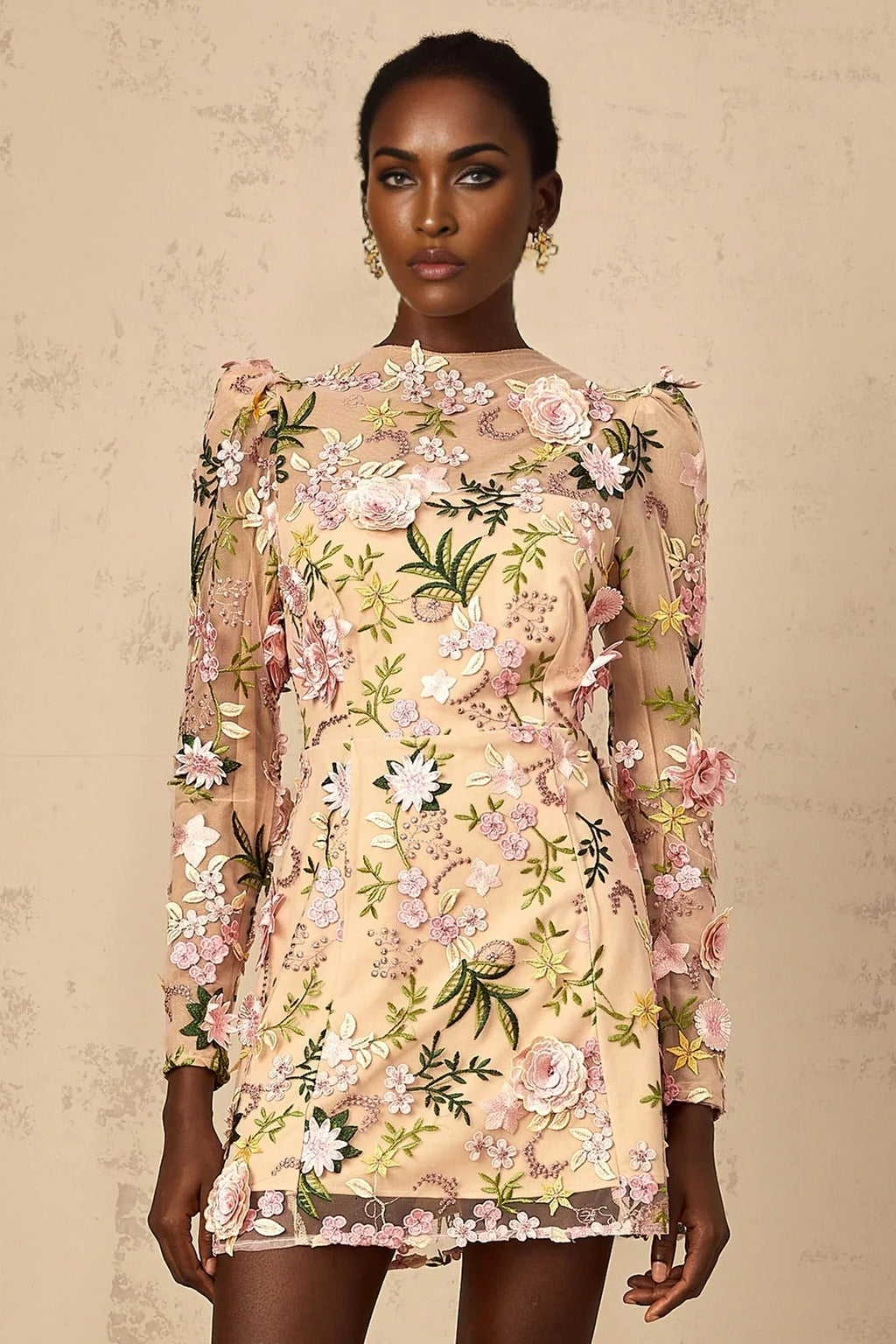 Massimiliana Mini Dress Floral Tulle Appliqu & Metallic Trim
