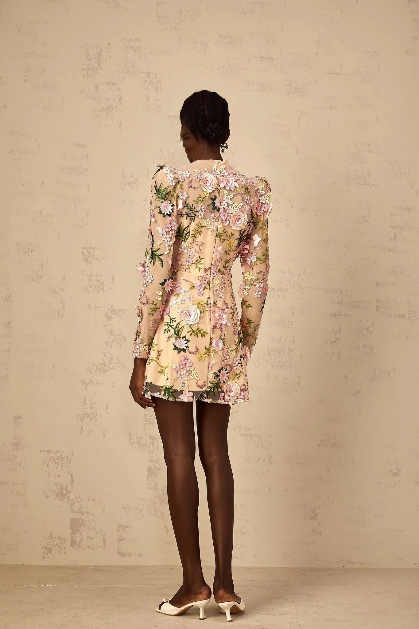 Massimiliana Mini Dress Floral Tulle Appliqu & Metallic Trim
