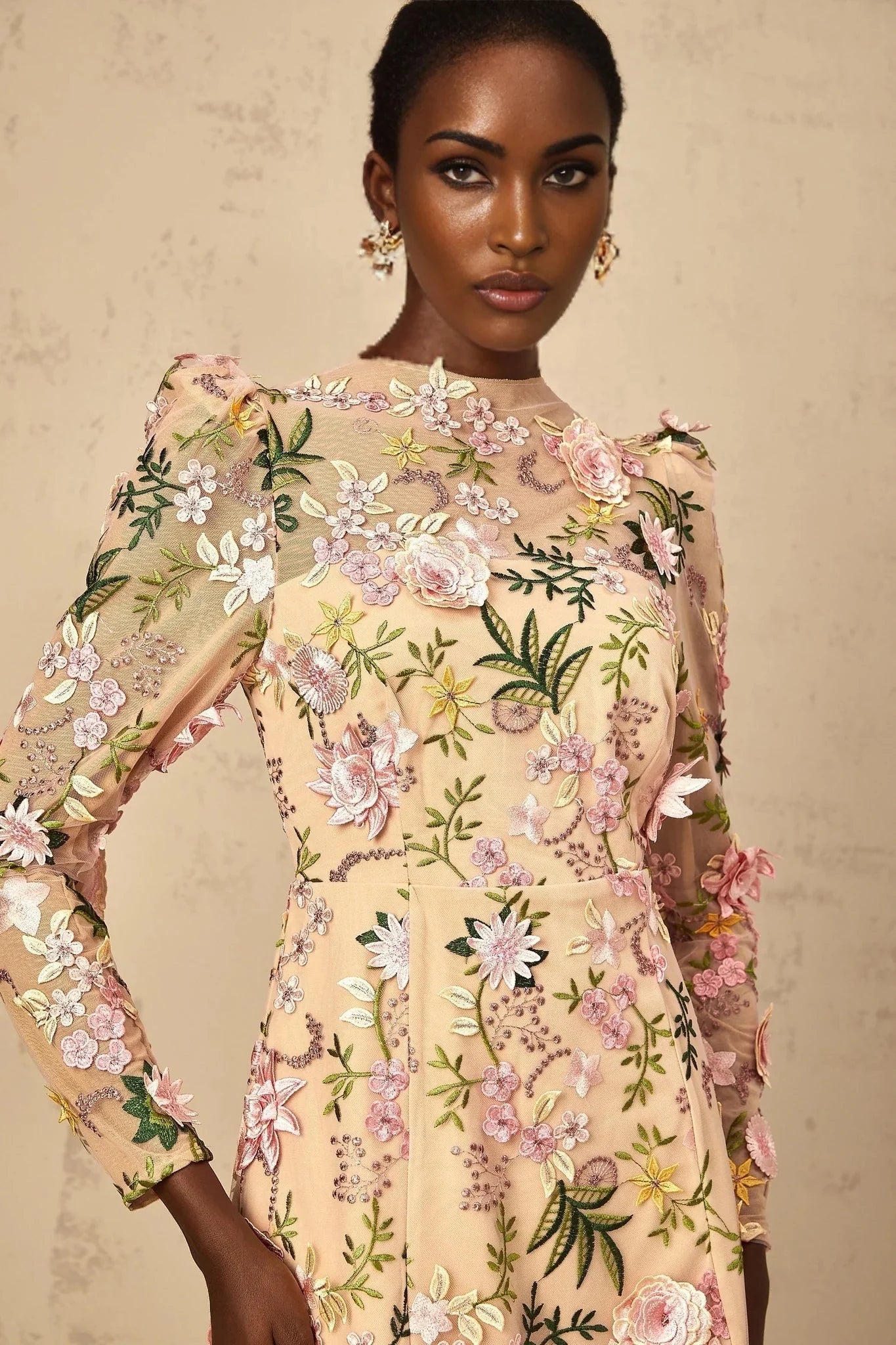 Massimiliana Mini Dress Floral Tulle Appliqu & Metallic Trim
