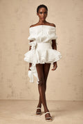 Massimiliana Mini Dress White Floral Appliqu & Flounce Hems