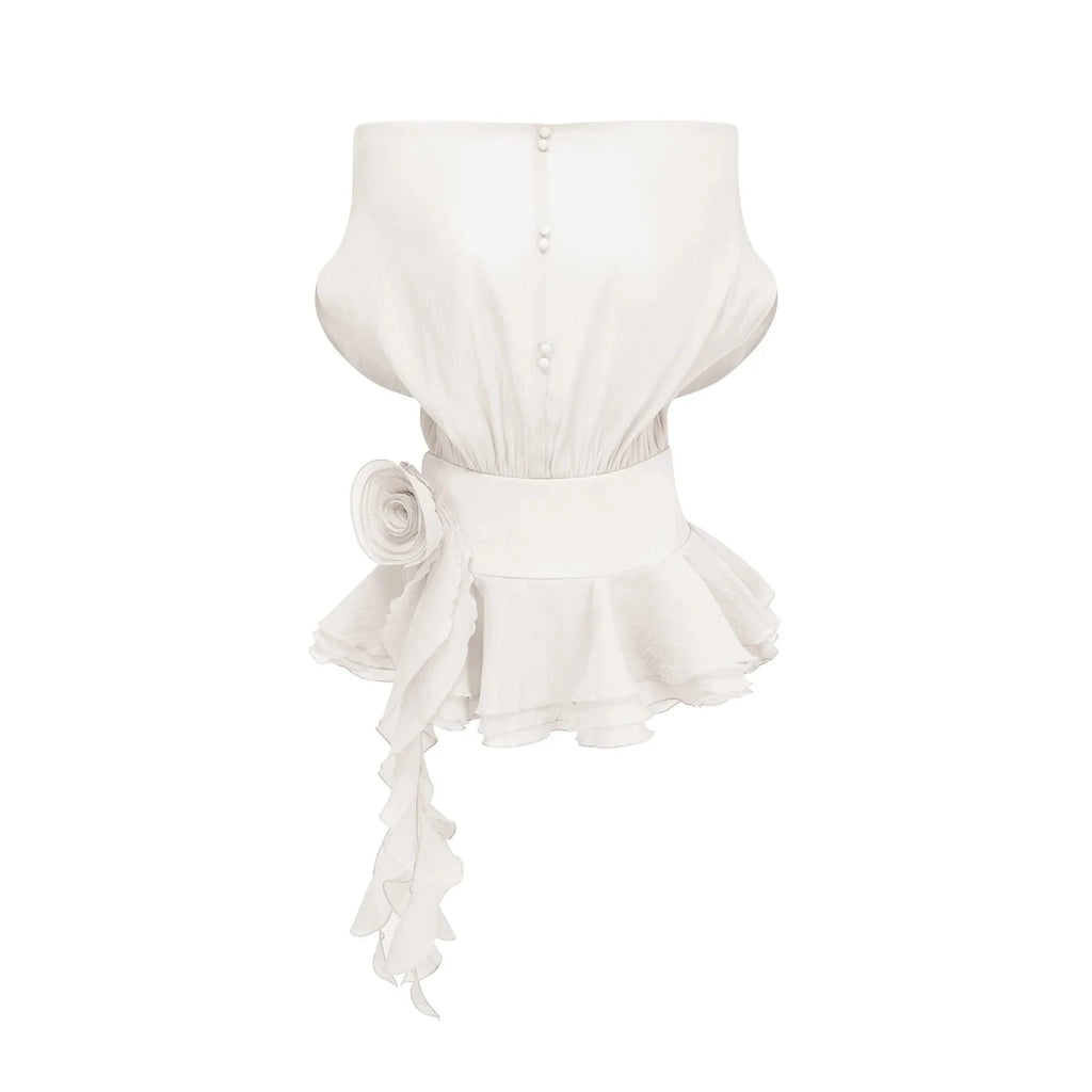 Massimiliana Mini Dress White Floral Appliqu & Flounce Hems