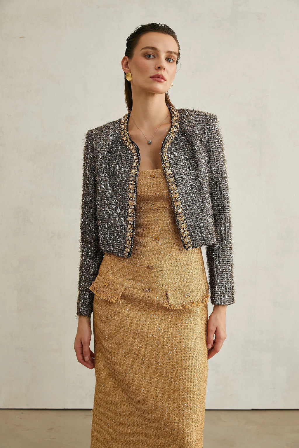 Matilde Jacket Matilde Fringed Crystal Grey Cropped & Fierce