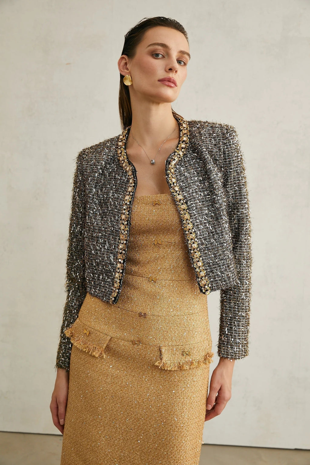 Matilde Jacket Matilde Fringed Crystal Grey Cropped & Fierce