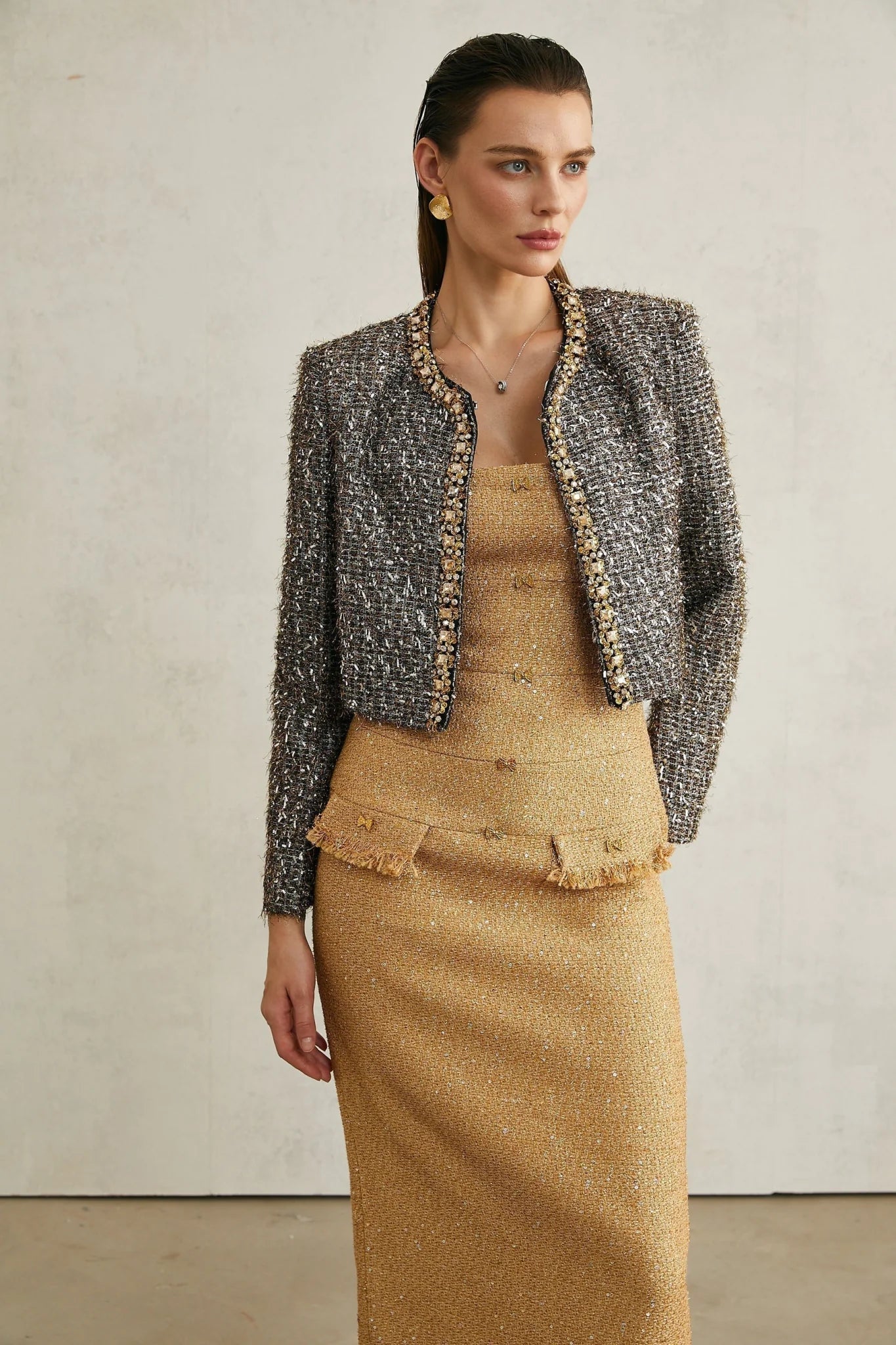 Matilde Jacket Matilde Fringed Crystal Grey Cropped & Fierce