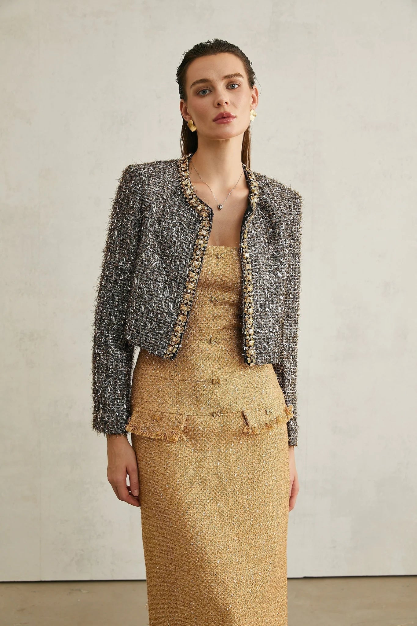 Matilde Jacket Matilde Fringed Crystal Grey Cropped & Fierce