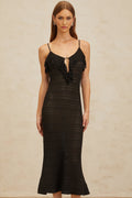 Matilde Midi Dress - Scoop Neck - Sleeveless - Crochet Knit - Cut - Out Detailing - Ruffled Trim