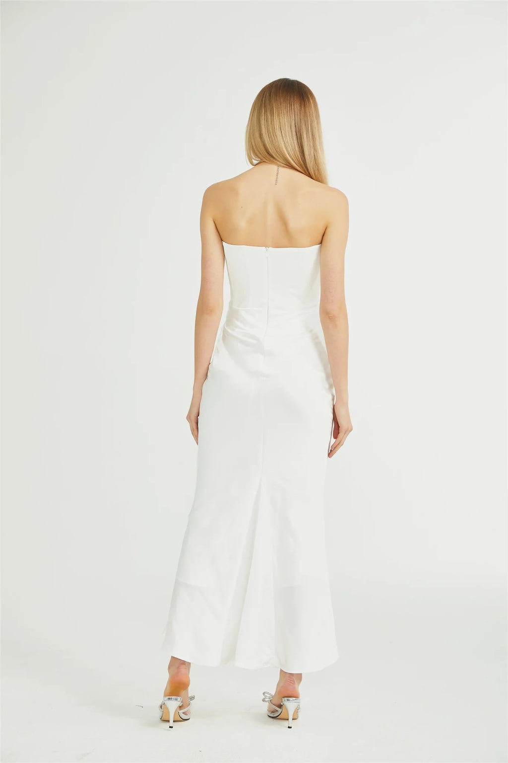 Mattea Maxi Dress in Crisp White & Off - Shoulder