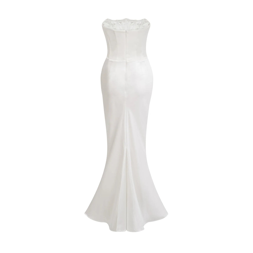 Mattea Maxi Dress in Crisp White & Off - Shoulder