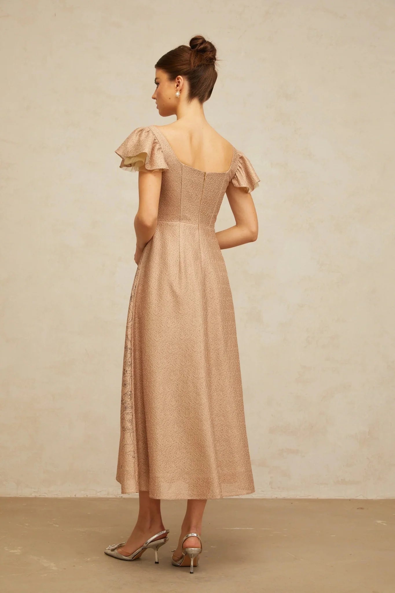 Mattea Midi Dress Khaki Graphic - Print Flared Sequin & Tulle