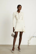 Mattea Mini Dress White Tweed Sequin Sparkle Pleated & Chic