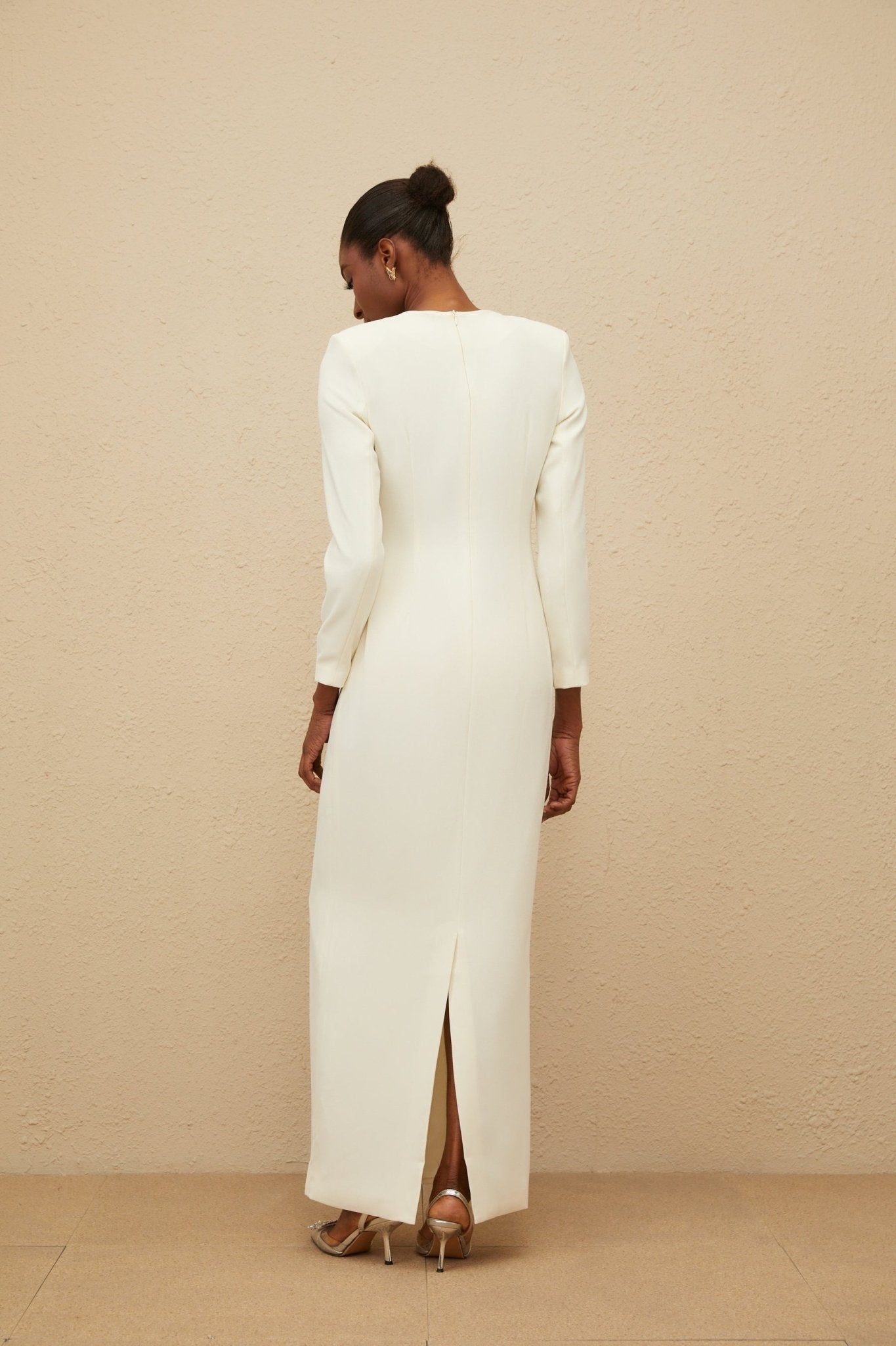 Maxi Dress - Beaded Accent - Multicolor - Long Sleeve - Fitted Waistline