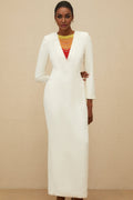 Maxi Dress - Beaded Accent - Multicolor - Long Sleeve - Fitted Waistline