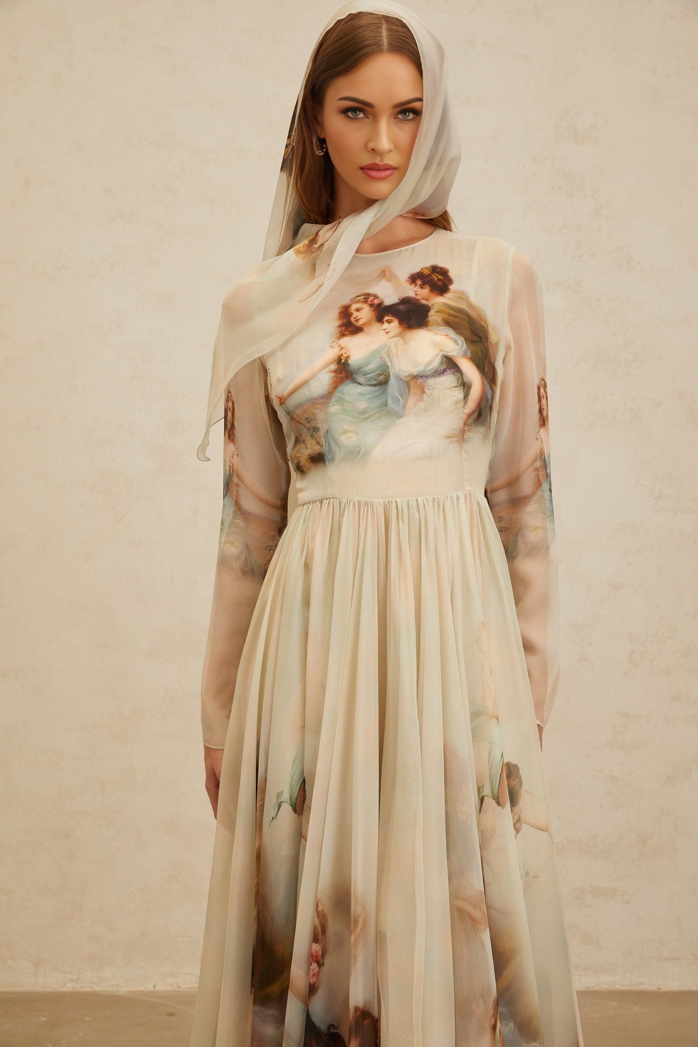 Maxi Dress - Graphic Print - Green - Light Flare - Scarf Design