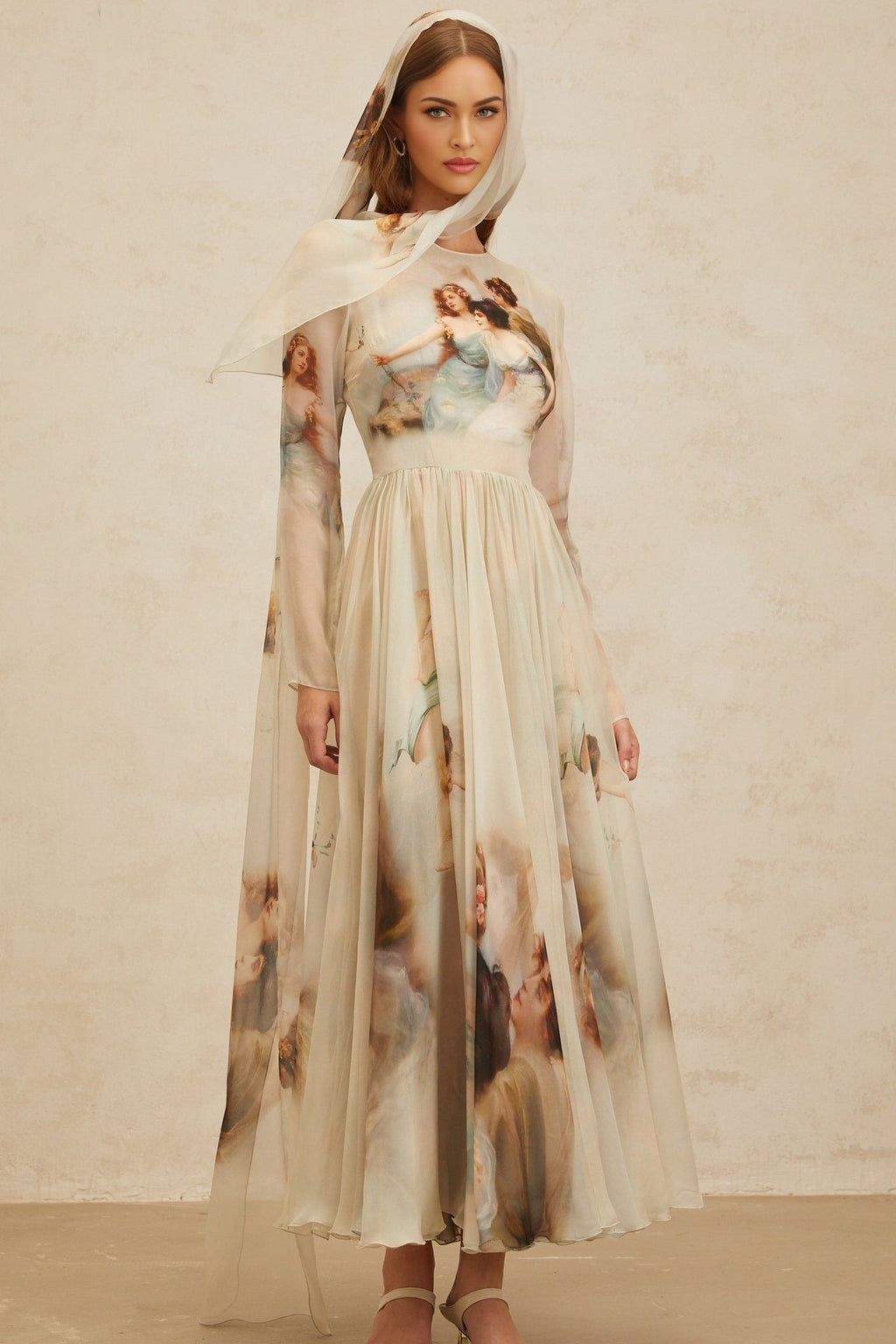 Maxi Dress - Graphic Print - Green - Light Flare - Scarf Design