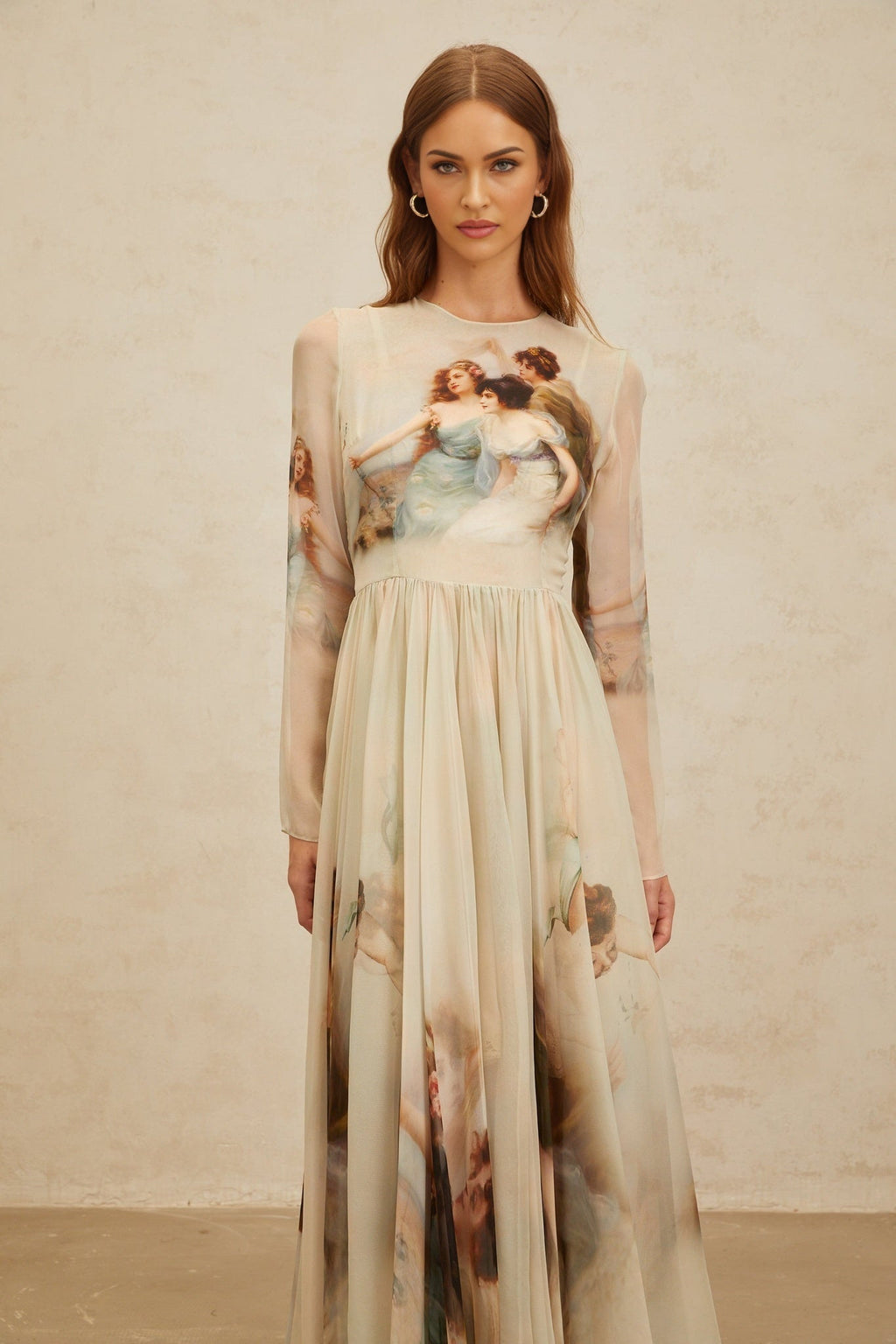 Maxi Dress - Graphic Print - Green - Light Flare - Scarf Design