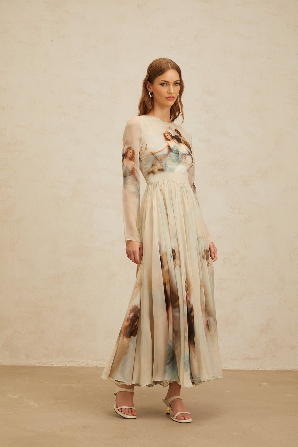 Maxi Dress - Graphic Print - Green - Light Flare - Scarf Design