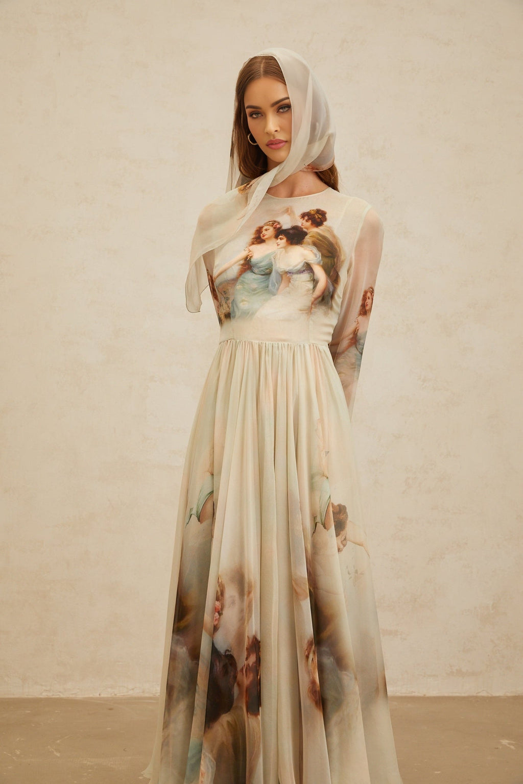 Maxi Dress - Graphic Print - Green - Light Flare - Scarf Design