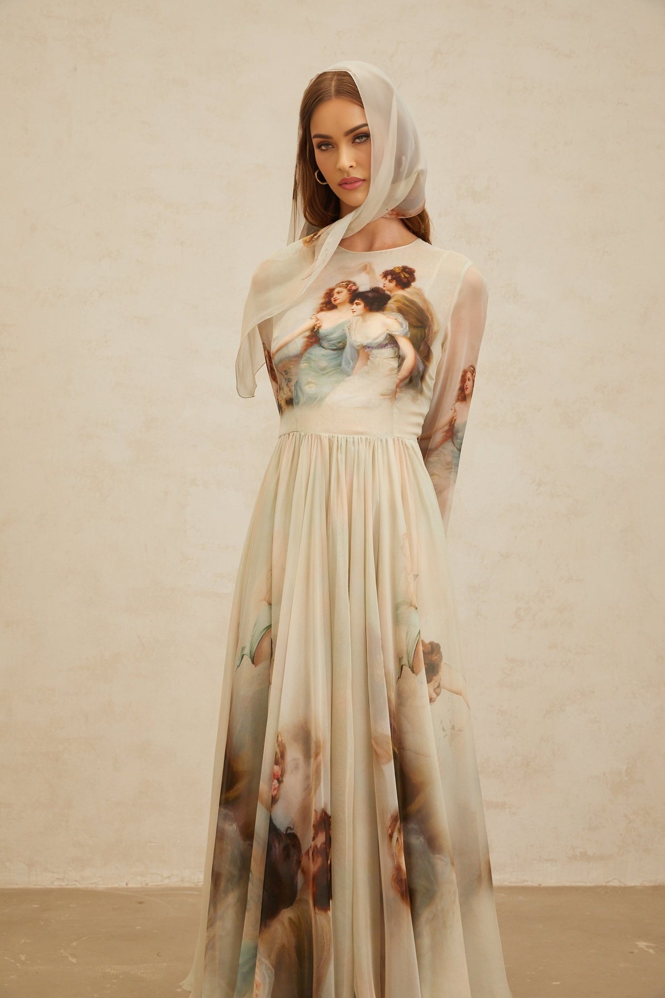 Maxi Dress - Graphic Print - Green - Light Flare - Scarf Design