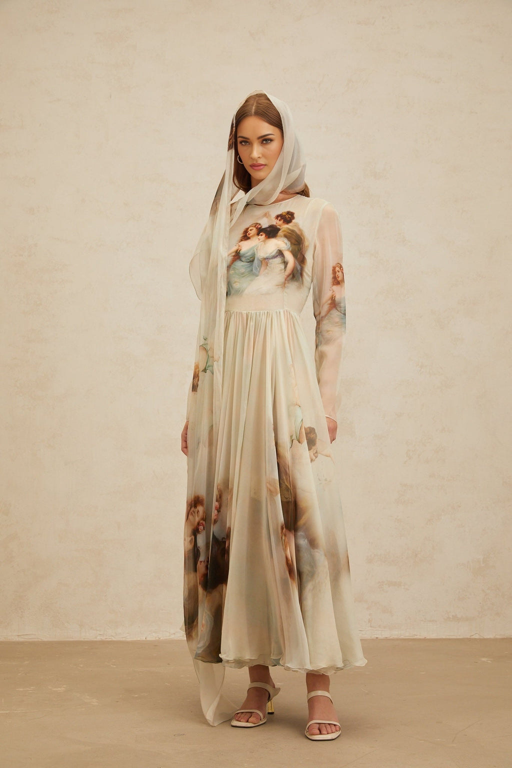 Maxi Dress - Graphic Print - Green - Light Flare - Scarf Design