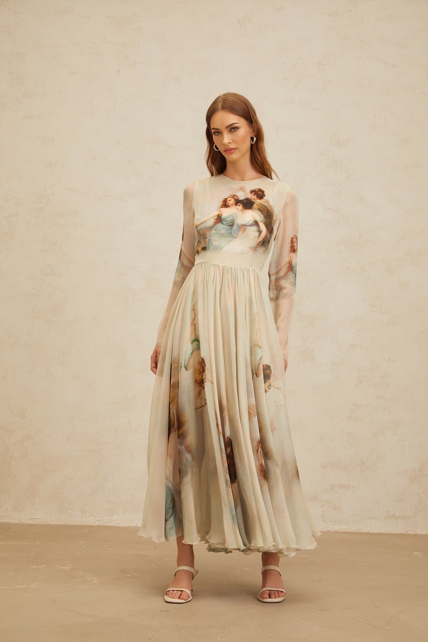 Maxi Dress - Graphic Print - Green - Light Flare - Scarf Design