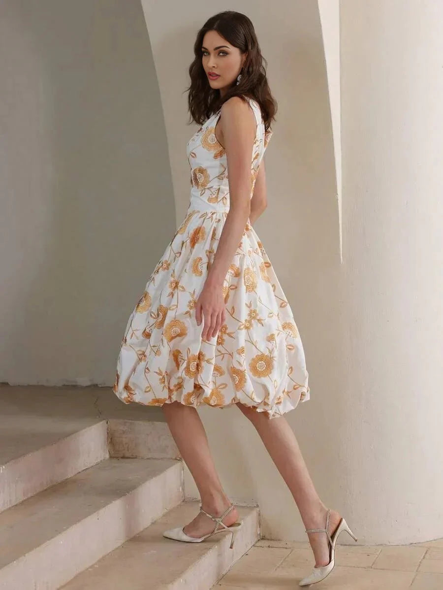 Maya Midi Dress - Wedding Occasion - Flared Hem - High Waist - A Line - Elegant Style