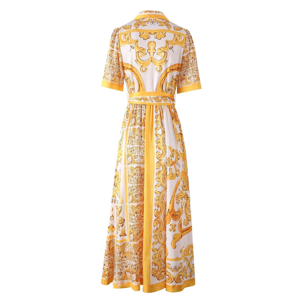 Maya Printed Maxi Dress – Flowing Silhouette with Tie Belt – Bold Statement Look